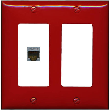 RiteAV 1 Port Cat6A Wall Plate - 2 Gang [Red/White]