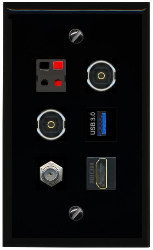 RiteAV COAX HDMI SPEAKER 2 TOSLINK USB 3 Flat/Solid Wall Plate [Black]