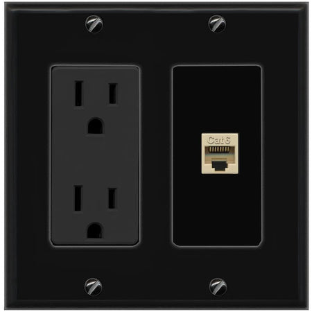 RiteAV CAT6-IVORY Wall Plate with Power Outlet [Black]