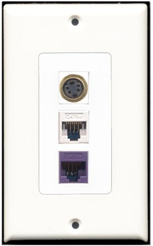 RiteAV 1 Port S-Video 1 Cat5e Ethernet White 1 Cat5e Ethernet Purple Wall Plate OVERSIZED
