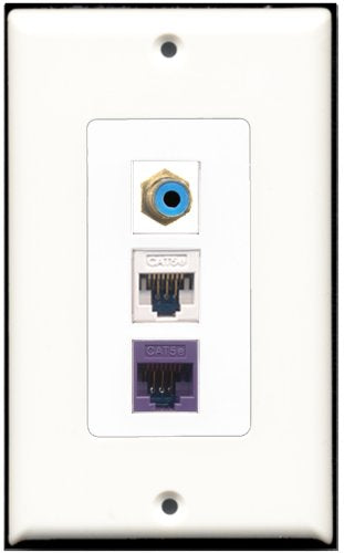 RiteAV 1 Port RCA Blue 1 Cat5e Ethernet White 1 Cat5e Ethernet Purple Wall Plate OVERSIZED