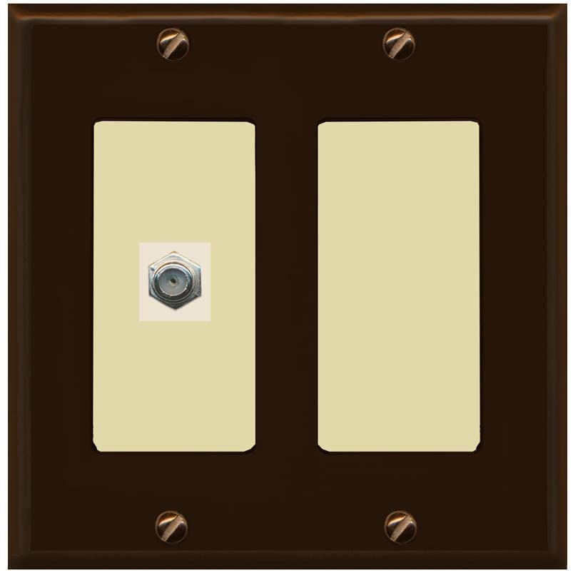 RiteAV 1 Port Coax Cable TV F-Type Wall Plate - 2 Gang [Brown/Ivory]