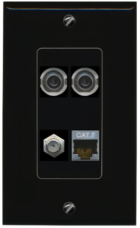 RiteAV 2 3.5mm CAT7 COAX Wall Plate Decorative [Black]