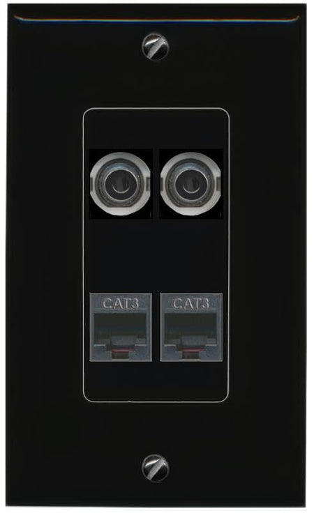 RiteAV 2 3.5mm 2 PHONE Wall Plate Decorative [Black]