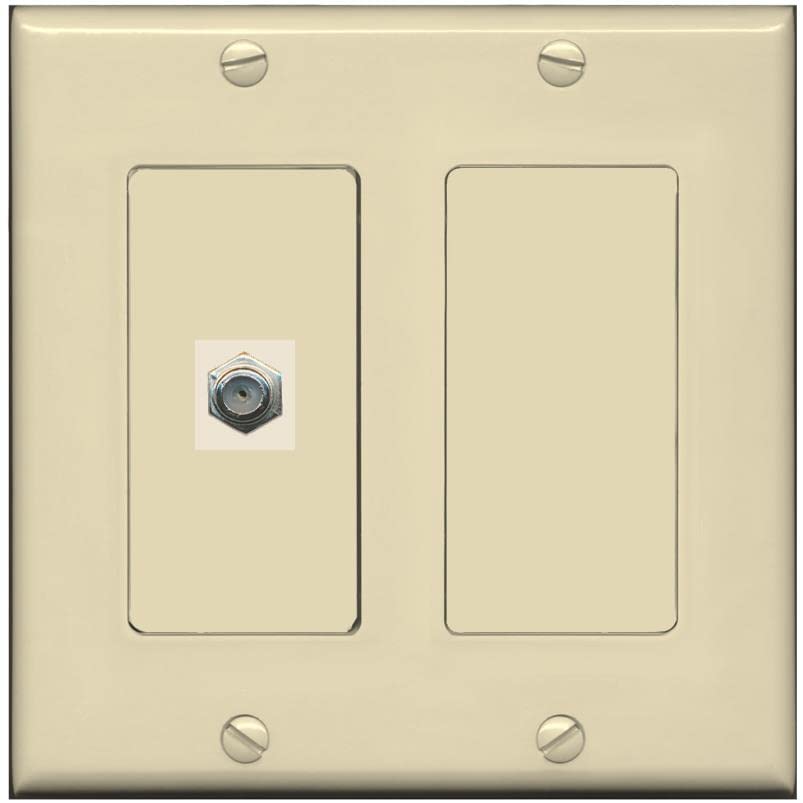 RiteAV 1 Port Coax Cable TV F-Type Wall Plate - 2 Gang [Ivory/Ivory]