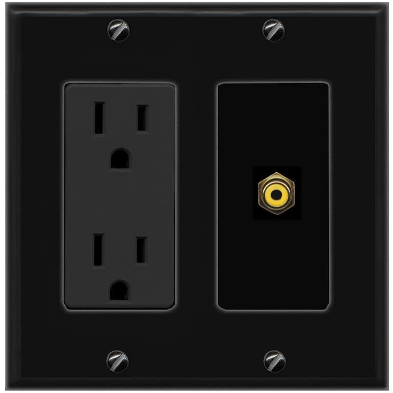 RiteAV RCA-YELLOW Wall Plate with Power Outlet [Black]