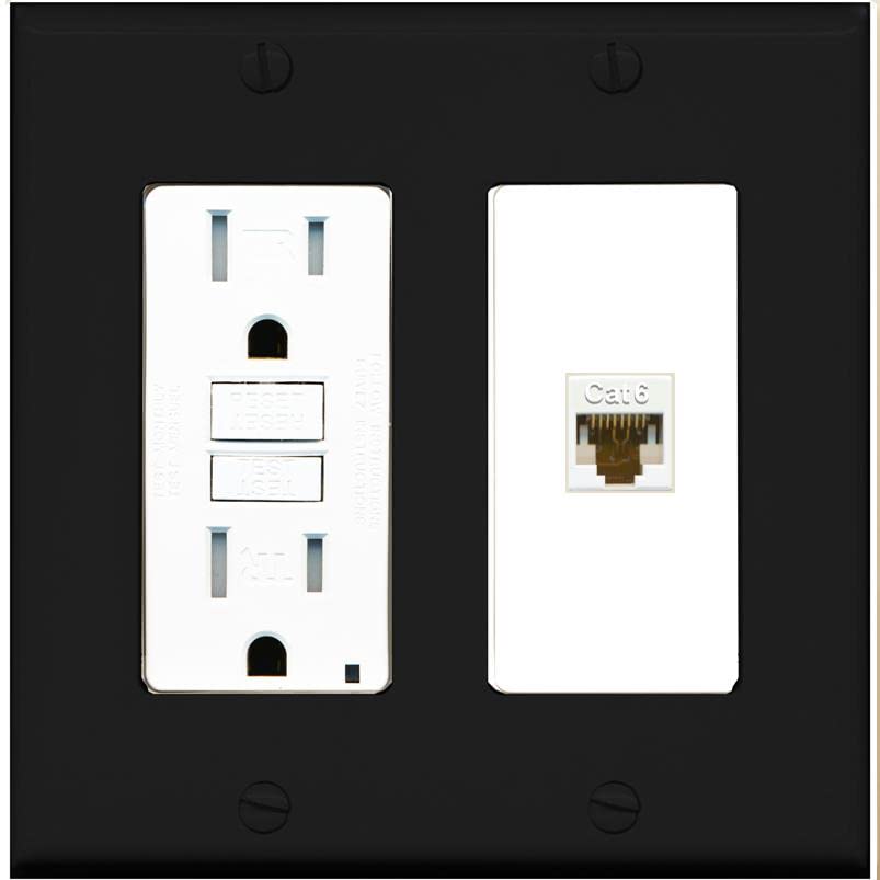 RiteAV 1 Port Cat6 Ethernet Wall Plate Female-Female - GFCI [Black/White]