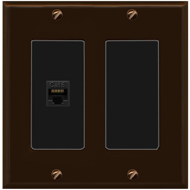 RiteAV 1 Port Cat6 Ethernet Wall Plate Female-Female - 2 Gang [Brown/Black]