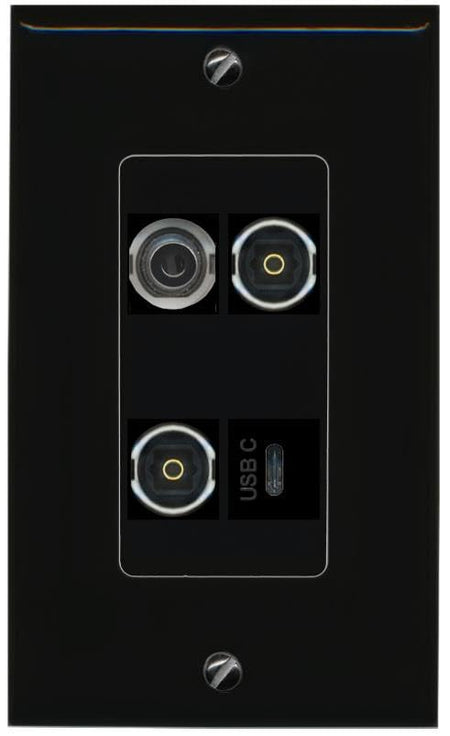 RiteAV 3.5mm 2 TOSLINK USBC Wall Plate Decorative [Black]