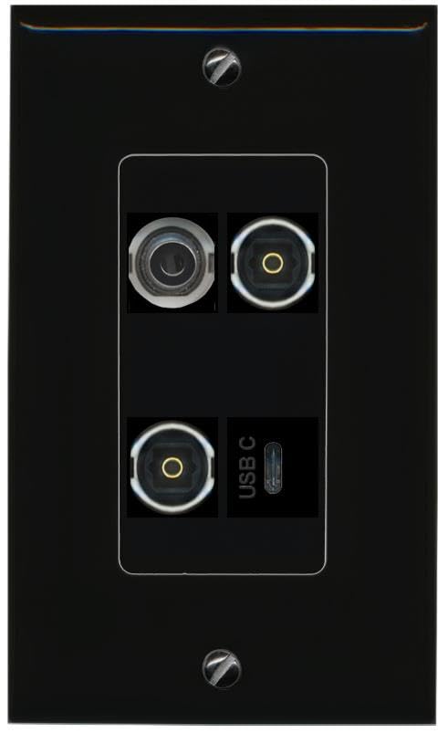 RiteAV 3.5mm 2 TOSLINK USBC Wall Plate Decorative [Black]