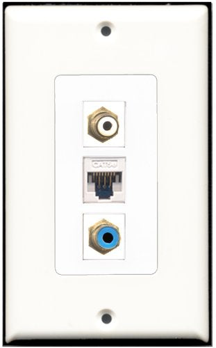 RiteAV 1 Port RCA White 1 RCA Blue 1 Cat5e Ethernet White Wall Plate OVERSIZED