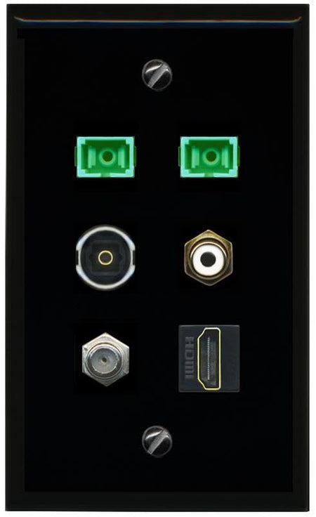 RiteAV Coax HDMI RCA White 2 SC APC Simplex Fiber TOSLINK Flat/Solid Wall Plate [Black]