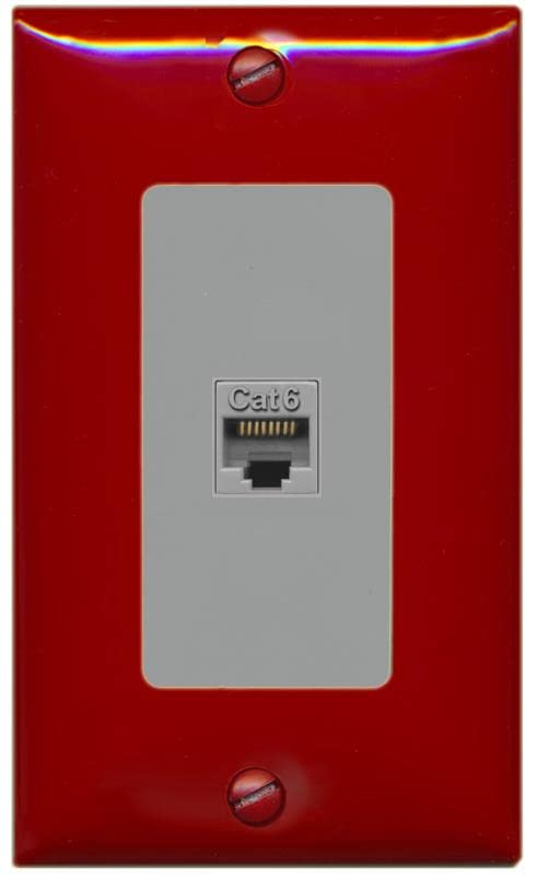 RiteAV 1 Port Cat6 Ethernet Wall Plate Female-Female - 1 Gang [Red/Gray]