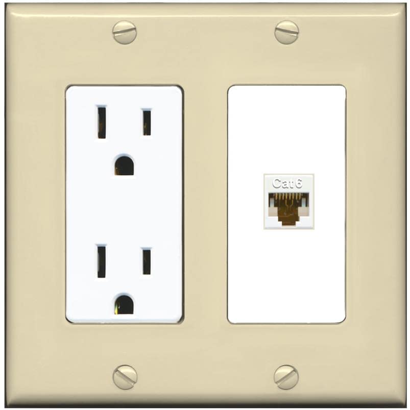 RiteAV 1 Port Cat6 Ethernet Wall Plate Female-Female - Outlet [Ivory/White]