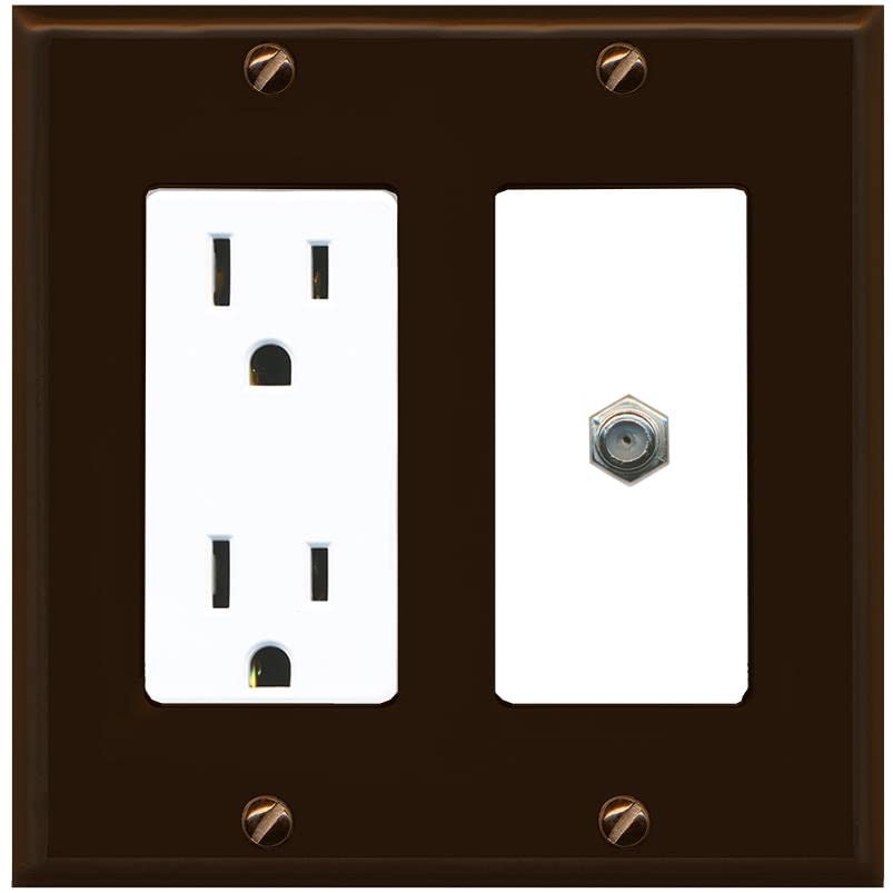 RiteAV 1 Port Coax Cable TV F-Type Wall Plate - Outlet [Brown/White]