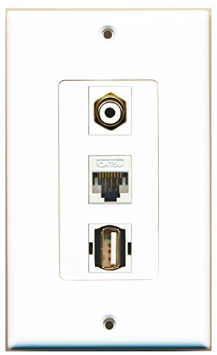 RiteAV 1 Port RCA White 1 Port USB A-A 1 Port Cat5e Ethernet White Wall Plate OVERSIZED
