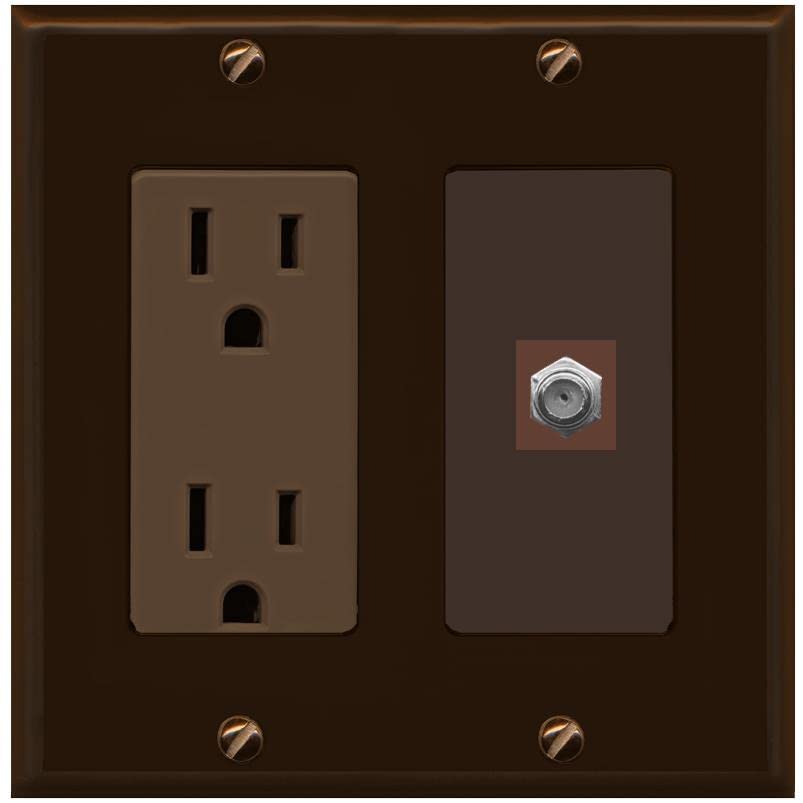 RiteAV 1 Port Coax Cable TV F-Type Wall Plate - Outlet [Brown/Brown]