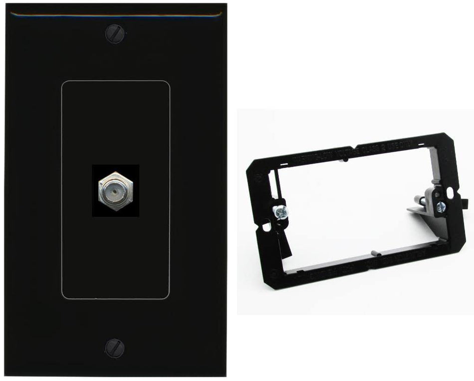 RiteAV 1 Port Coax Cable TV F-Type Wall Plate - 1 Gang w-Bracket [Black/Black]