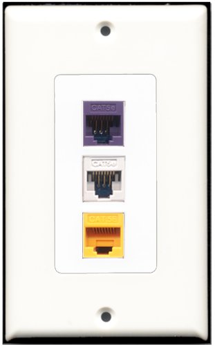 RiteAV 1 Port Cat5e Ethernet White 1 Cat5e Ethernet Yellow 1 Cat5e Ethernet Purple Wall Plate OVERSIZED