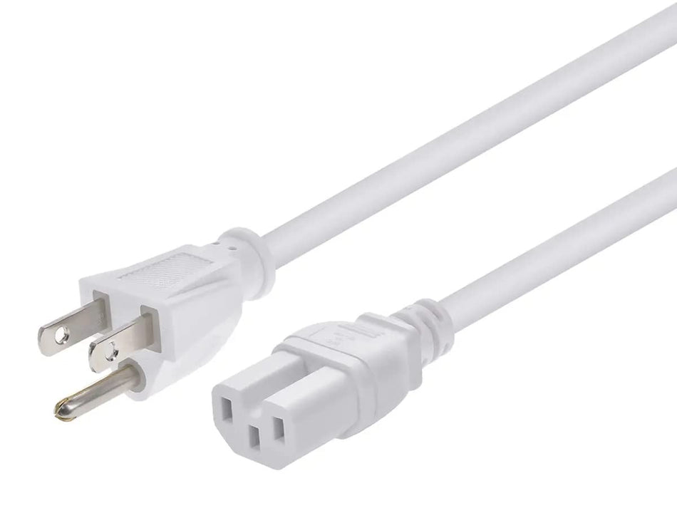 Monoprice Heavy Duty Power Cord - 6 Feet - White | NEMA 5-15P to IEC 60320 C15, 14AWG, 15A, SJT, 125V, for PCs, Monitors, Scanners, and Printers