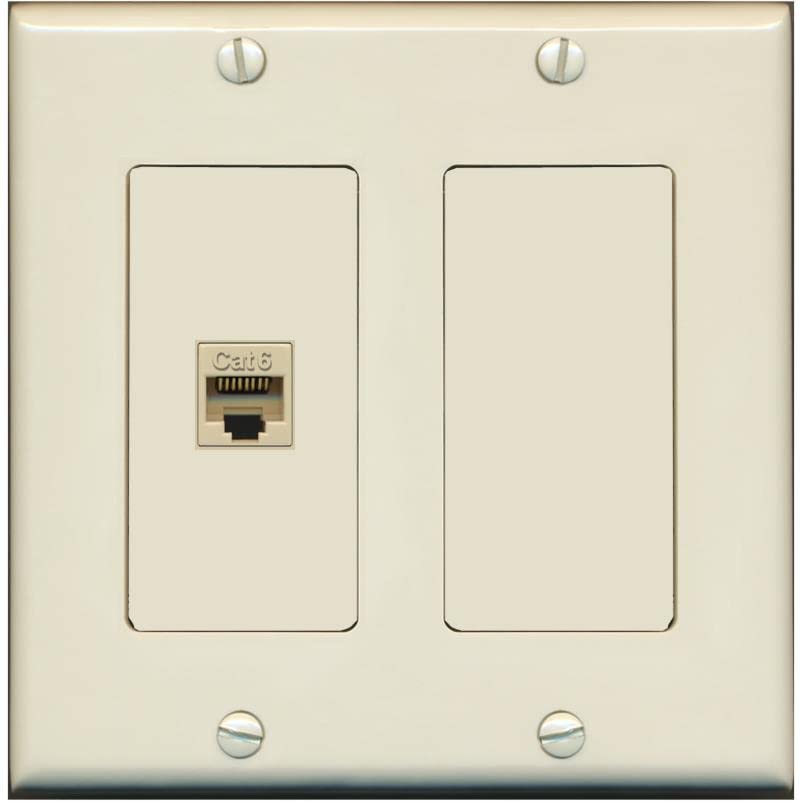 RiteAV 1 Port Cat6 Ethernet Wall Plate Female-Female - 2 Gang [Light-Almond]