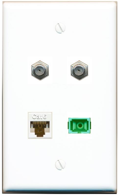 RiteAV - CAT6 2 COAX SC-APC Singlemode Simplex Wall Plate Flat White