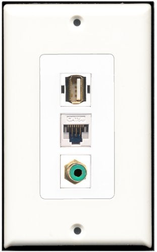 RiteAV 1 Port RCA Green 1 USB A-A 1 Cat5e Ethernet White Wall Plate OVERSIZED
