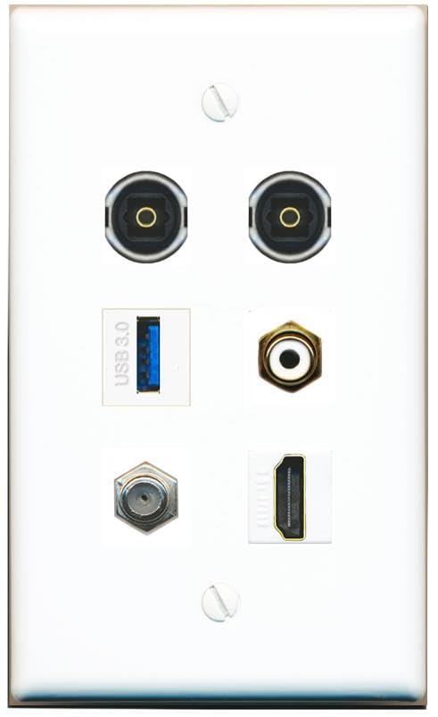 1-Port HDMI 1-Port Toslink Wall Plate Kit - White