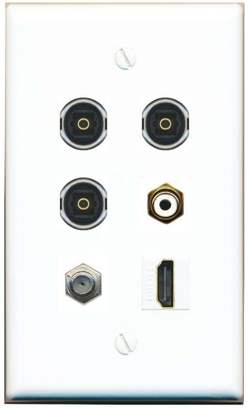 RiteAV COAX HDMI RCA-WHITE 3 TOSLINK Flat/Solid Wall Plate [White]