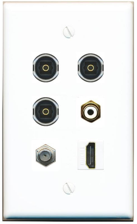 RiteAV COAX HDMI RCA-WHITE 3 TOSLINK Flat/Solid Wall Plate [White]
