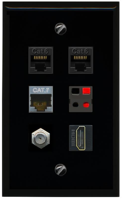 RiteAV 2 CAT6 CAT7 COAX HDMI SPEAKER Flat/Solid Wall Plate [Black]