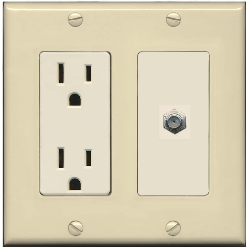 RiteAV 1 Port Coax Cable TV F-Type Wall Plate - Outlet [Ivory/Light-Almond]