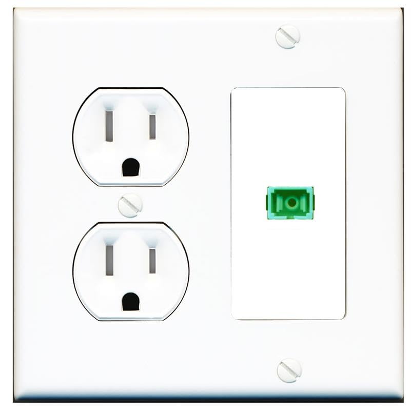 RiteAV 1 Port Fiber Optic Coupler Jack SC Simplex Singlemode APC Wall Plate-Tamper Proof White
