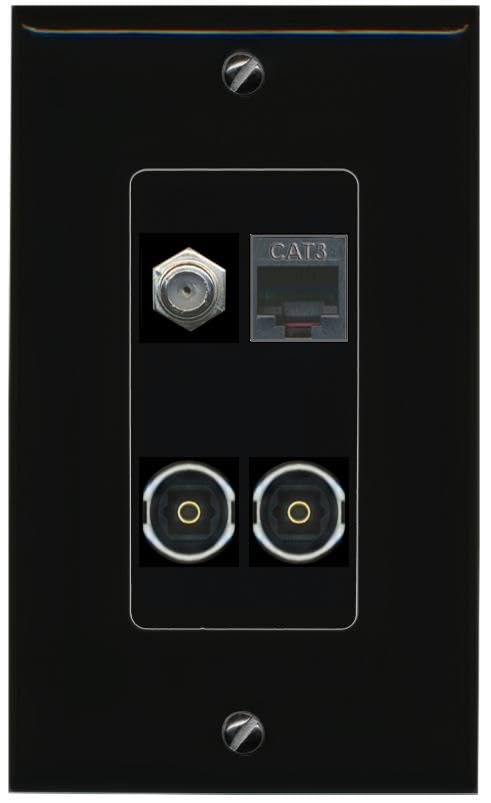 RiteAV COAX PHONE 2 TOSLINK Wall Plate Decorative [Black]