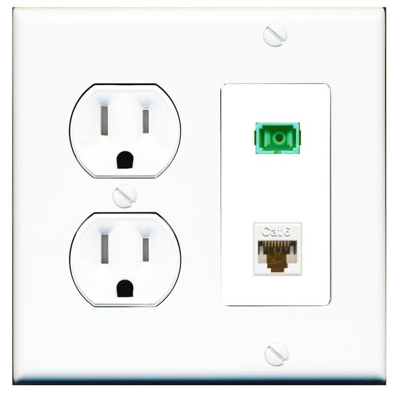 RiteAV 1 Port Fiber Optic Jack SC Simplex APC + Cat6 Wall Plate-Tamper Proof White