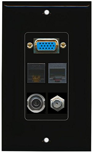 RiteAV (1 Gang Decorative Svga 3.5mm Coax Cat6 Rj11-12 Phone Wall Plate Black