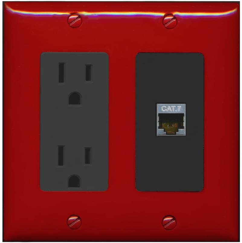 RiteAV 1 Port Cat7 Shielded Ethernet Wall Plate - Outlet [Red/Black]