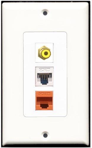 RiteAV 1 Port RCA Yellow 1 Cat5e Ethernet White 1 Cat5e Ethernet Orange Wall Plate OVERSIZED