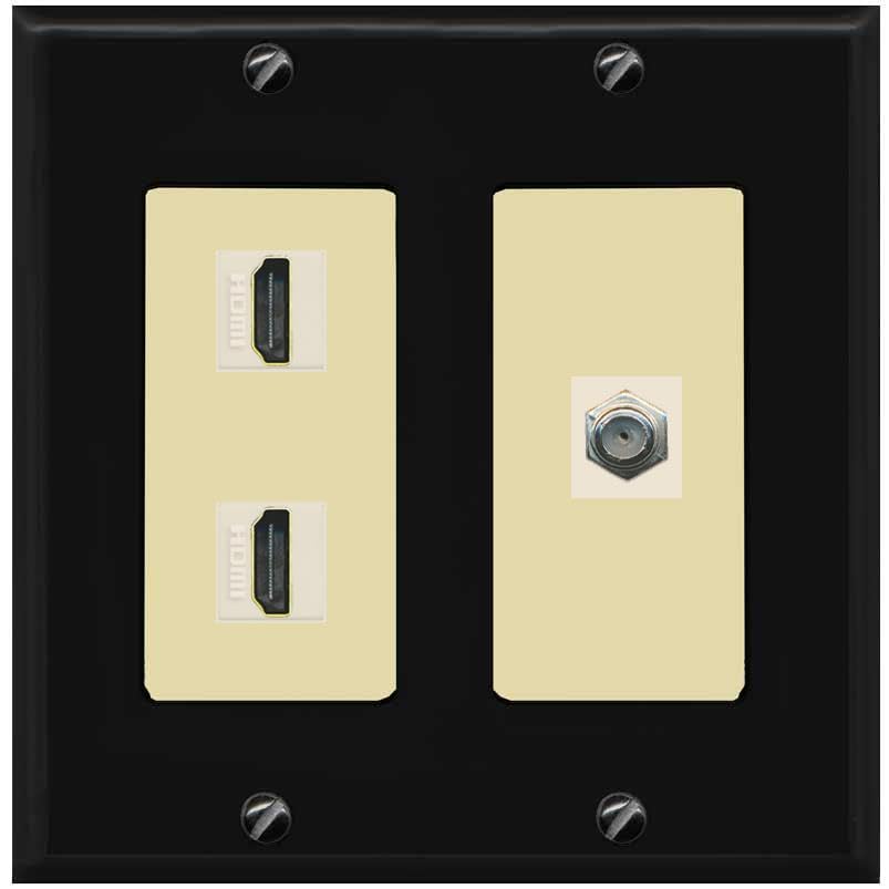 Coax 2 HDMI Wall Plate-2 Gang Black/Ivory