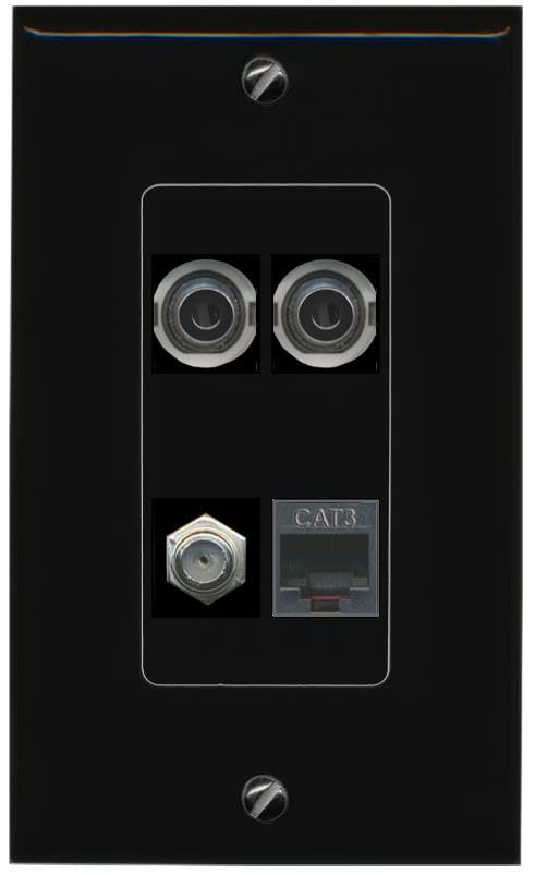 RiteAV 2 3.5mm COAX PHONE Wall Plate Decorative [Black]