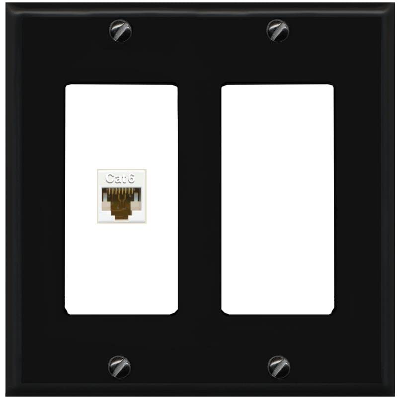 RiteAV 1 Port Cat6 Ethernet Wall Plate Female-Female - 2 Gang [Black/White]