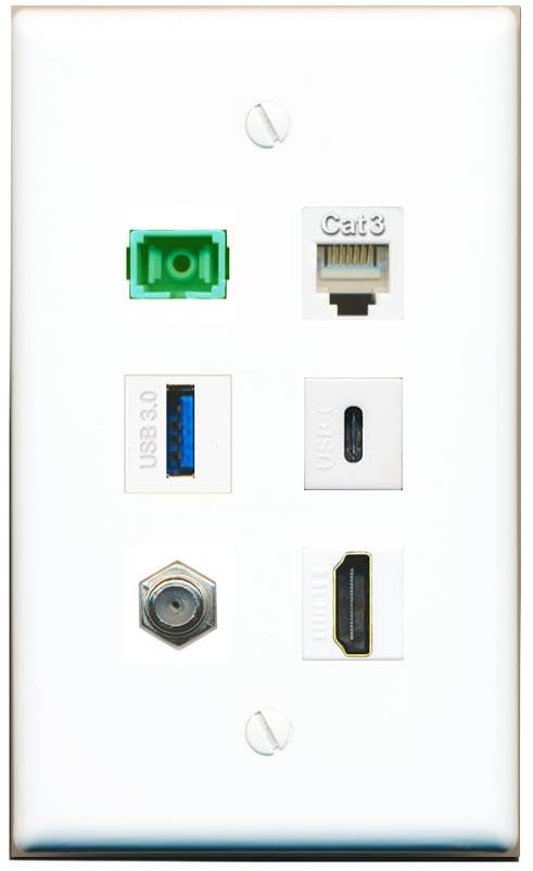 RiteAV Coax HDMI Phone SC-APC-SX USB-3 USBC Flat/Solid Wall Plate [White]