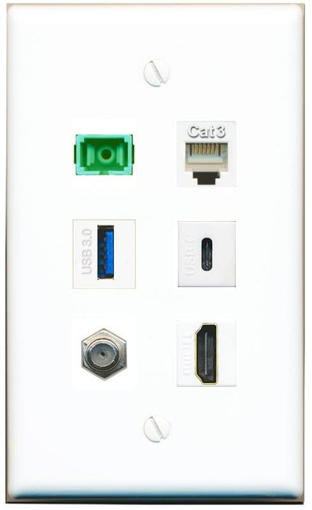 RiteAV Coax HDMI Phone SC-APC-SX USB-3 USBC Flat/Solid Wall Plate [White]