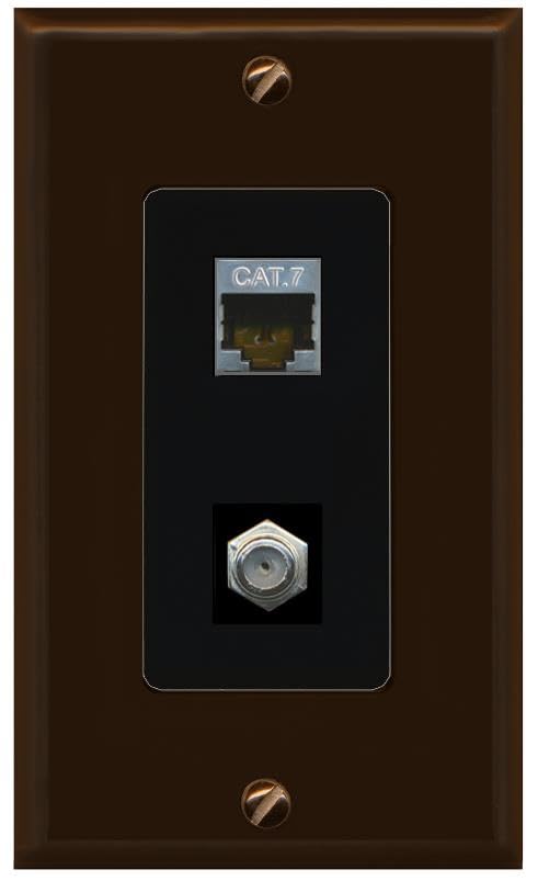 RiteAV Coax and Cat7 Wall Plate - 1 Gang [Brown/Black]