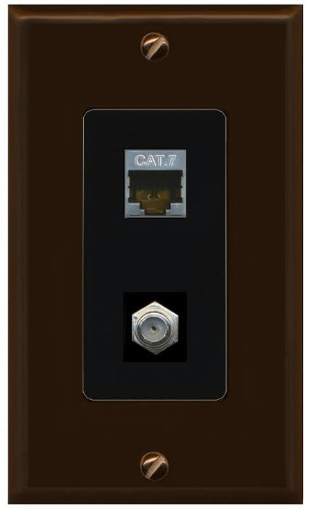 RiteAV Coax and Cat7 Wall Plate - 1 Gang [Brown/Black]