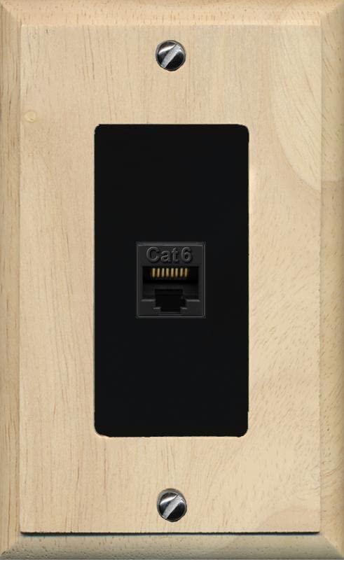 RiteAV 1 Port Cat6 Ethernet Wall Plate Female-Female - 1 Gang [Wood/Black]