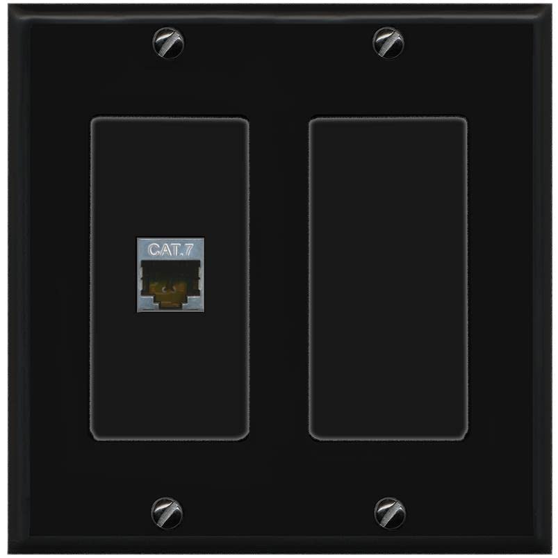 RiteAV 1 Port Cat7 Shielded Ethernet Wall Plate - 2 Gang [Black/Black]