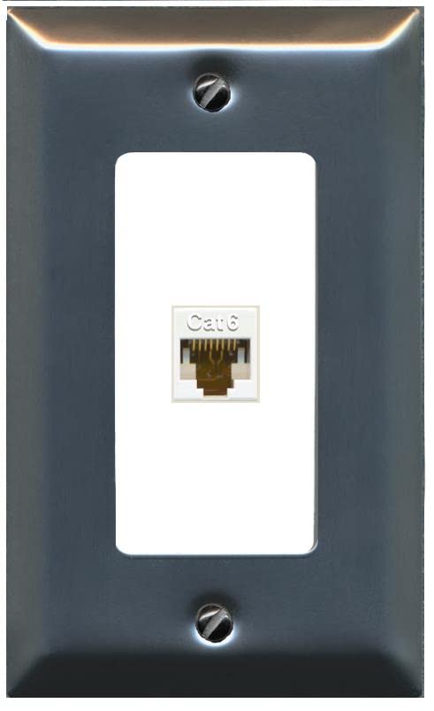 RiteAV 1 Port Cat6 Ethernet Wall Plate Female-Female - 1 Gang [Stainless/White]