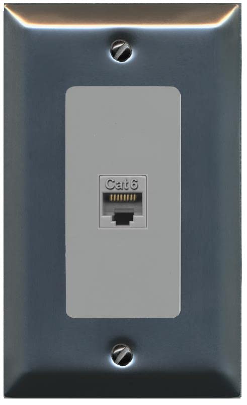 RiteAV 1 Port Cat6 Ethernet Wall Plate Female-Female - 1 Gang [Stainless/Gray]