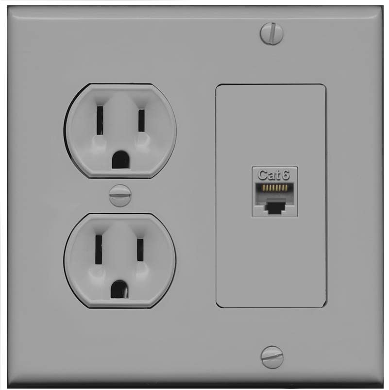 RiteAV 1 Port Cat6 Ethernet Wall Plate Female-Female - Round Outlet [Gray/Gray]